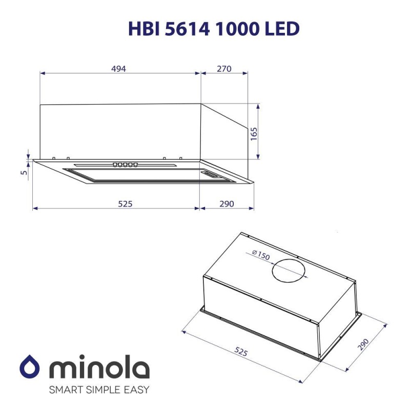 Вбудована витяжка Minola HBI 5614 BL 1000 LED