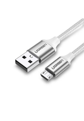 Кабель USB 2.0 AM-MicroUSB M, 2 м, 3.0A, (18W) Nickel Plating Білий, US290 UGREEN