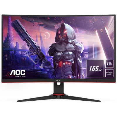 TFT 27" AOC C27G2AE/BK, VA, 165Гц, вигнутий, D-Sub, DP, HDMI x 2, колонки, чорний червоний