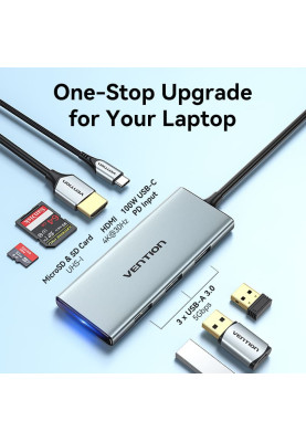 Док-станція USB3.1 Type-C --> HDMI/USB 3.0x3/SD/TF/PD 100W 7-in-1 Vention