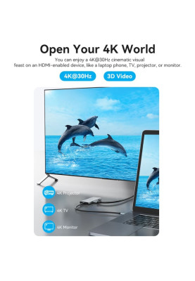 Док-станція USB3.1 Type-C --> HDMI/USB 3.0x3/SD/TF/PD 100W 7-in-1 Vention
