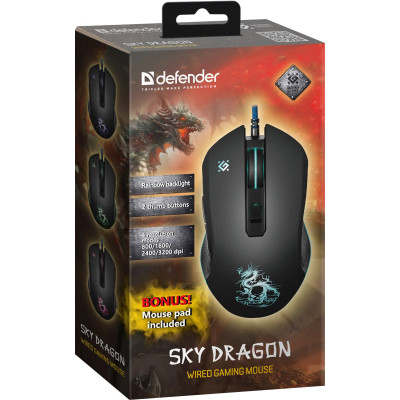 Мишка Defender Sky Dragon GM-090L, 6кн., 3200dpi, (+коврик) підсвітка
