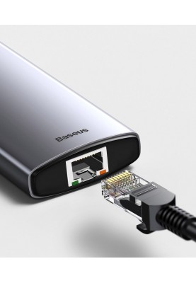 Док-станція USB3.1 Type-C -->USB Type C PD 100W/HDMI 4K 30Hz/3*USB3.2 Gen1/RJ45, 6in1 Grey Baseus