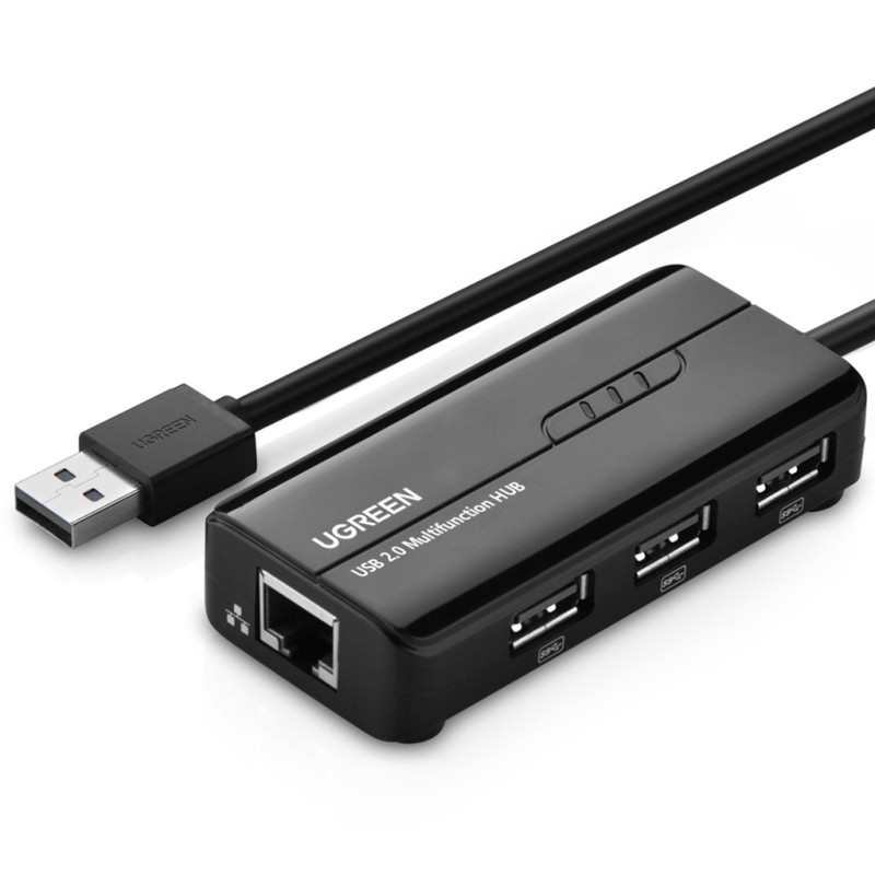 Хаб USB 3.0 Type A -> 3xUSB 2.0 + RJ45 1000M Ethernet Чорний UGREEN