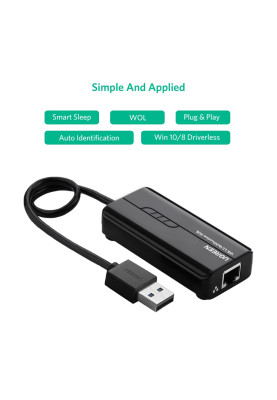 Хаб USB 3.0 Type A -> 3xUSB 2.0 + RJ45 1000M Ethernet Чорний UGREEN