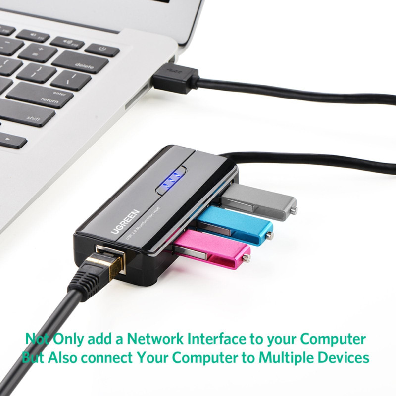 Хаб USB 3.0 Type A -> 3xUSB 2.0 + RJ45 1000M Ethernet Чорний UGREEN