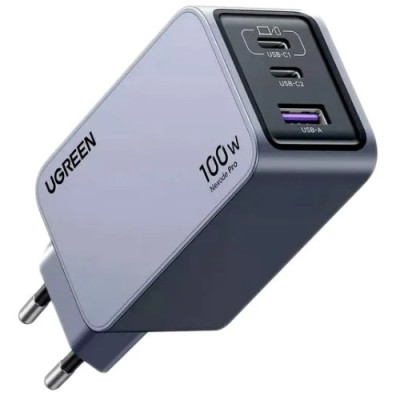 Зарядний пристрій 3xUSB 100W (2xUSB-C+USB-A) Gan Nexode Pro сірий X757 Ugreen