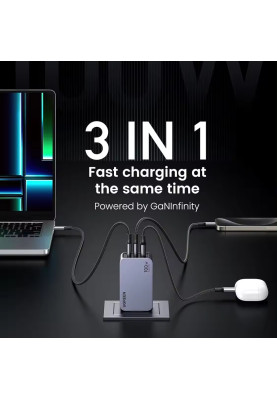 Зарядний пристрій 3xUSB 100W (2xUSB-C+USB-A) Gan Nexode Pro сірий X757 Ugreen