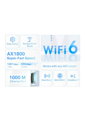 Підсилювач Wi-Fi сигналу TP-LINK RE600X AX1800 1хGE OneMesh
