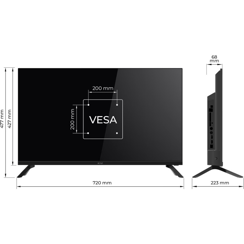 TV 32 Kivi 32H730QB HD/DLED/T2/Android 11/2 x 8W/HDMI/Wi-Fi/VESA 200x200 M4/Black