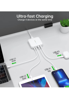 Зарядний пристрій 4xUSB 100W GaN (2хUSB-C+2хUSB-A) Desktop Charger білий Choetech