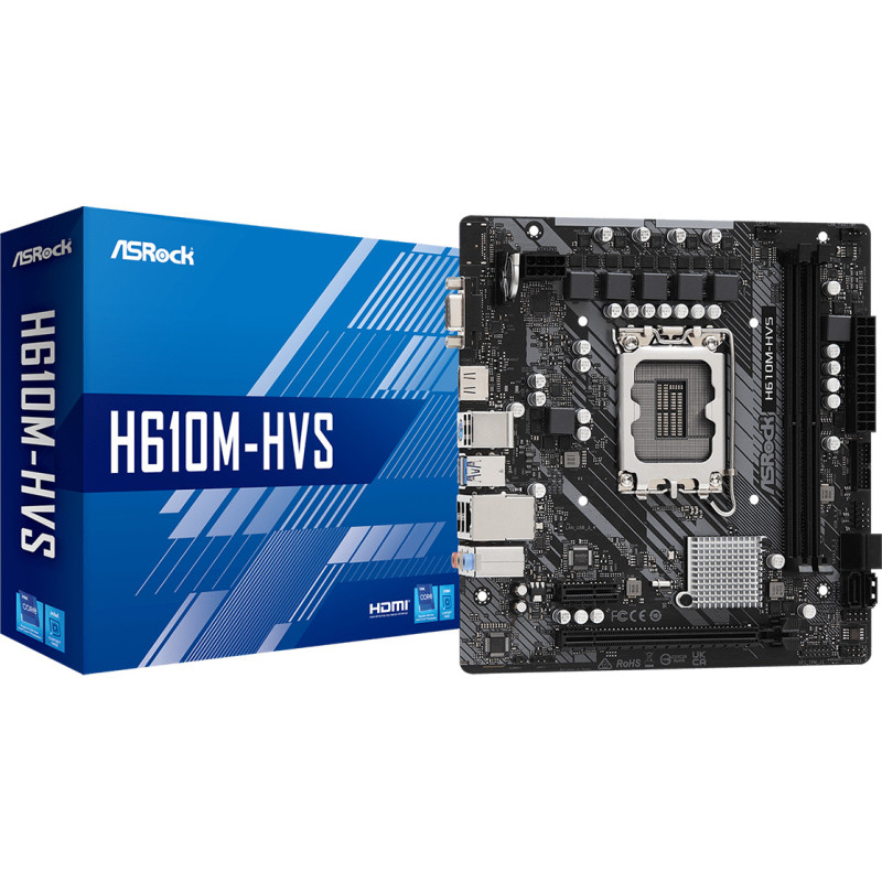 ASRock H610M-HVS (1700/H610, 2*DDR4, 1xPCIex16, HDMI/VGA, 4xSATAІІІ, GLan, 7.1ch, mATX)