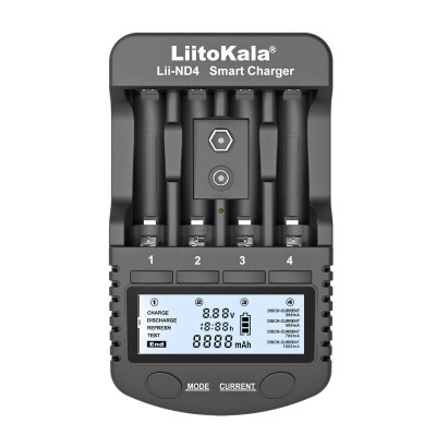 Зарядний пристрій LiitoKala Lii-ND4, 4x(NiMH/NiCd) + 1*9V(крона), discharge function, display