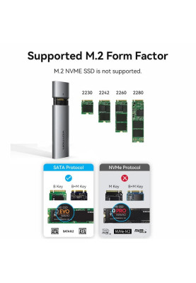 Зовнішня кишеня для SSD M.2 (NGFF) B&M-key USB Type-C 3.2 сіра Vention