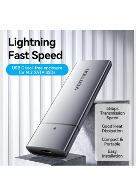Зовнішня кишеня для SSD M.2 (NGFF) B&M-key USB Type-C 3.2 сіра Vention