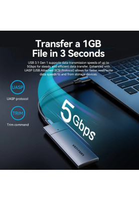 Зовнішня кишеня для SSD M.2 (NGFF) B&M-key USB Type-C 3.2 сіра Vention