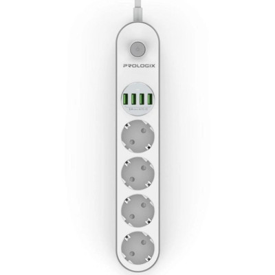 Power filtr 2.0м ProLogix Premium (PR-SE4432W) 4 розетки, 4 USB, білий
