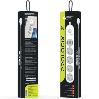 Power filtr 2.0м ProLogix Premium (PR-SE4432W) 4 розетки, 4 USB, білий
