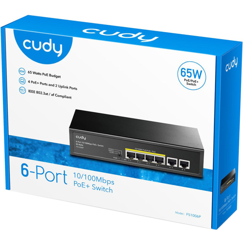 Комутатор Cudy FS1006P, 6 портовий 10/100M PoE+Switch 60W