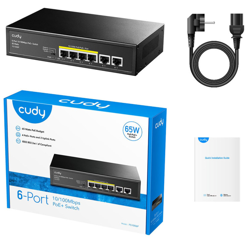 Комутатор Cudy FS1006P, 6 портовий 10/100M PoE+Switch 60W