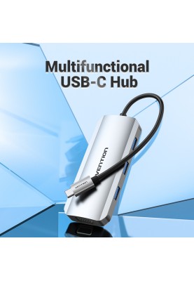 Док-станція USB3.1 Type-C --> HDMI/VGA/USB 3.0x3/PD 100W Hub 6-in-1 Vention