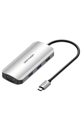 Док-станція USB3.1 Type-C --> HDMI/VGA/USB 3.0x3/PD 100W Hub 6-in-1 Vention