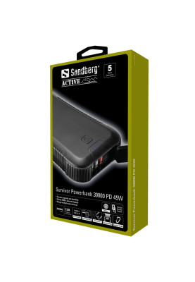 Повербанк Sandberg PD 30000 mAh 45W 20В/2 А, QC 3.0, 2хUSB, Type-C OUT, ліхтарик на 8 LED