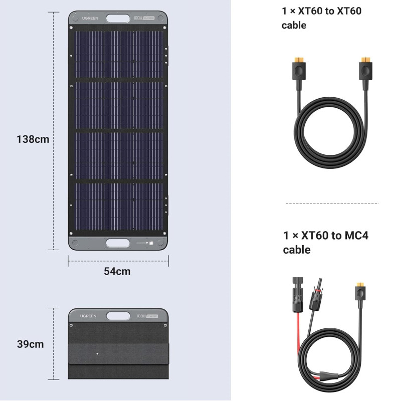 Сонячна панель Ugreen 100W Solar Panel SC100 IP67 MPPT XT60+MC4