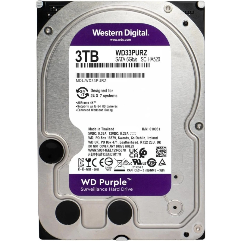 HDD 3000Gb, IntelliPower, WD Purple, 256M, SATA 6Gb/s (WD33PURZ)