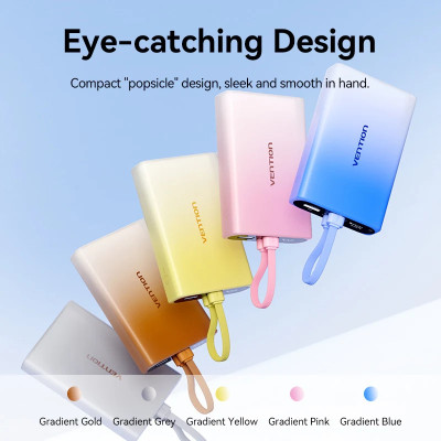 УМБ Vention 10000 mAh 22,5W PD, USB-A, USB-C In/Out, Lightning In/Out, Gray