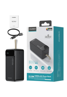 УМБ Choetech 50000mAh, 22,5W PD QC3.0, USB-C In/out, 2xUSB-A Li-pol чорна