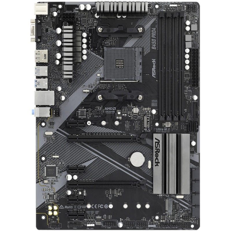 ASRock B450 PRO4 R2.0 (AM4/B450, 4*DDR4, PCIex16, DP, HDMI, VGA, 6xSATA, M.2,GLan, 8ch, ATX)