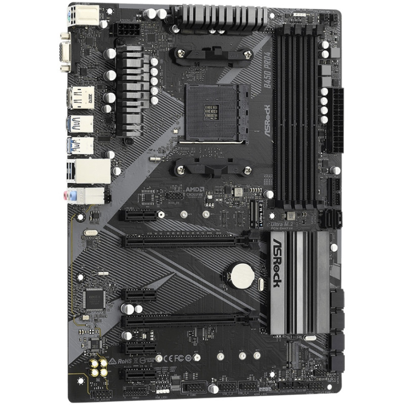 ASRock B450 PRO4 R2.0 (AM4/B450, 4*DDR4, PCIex16, DP, HDMI, VGA, 6xSATA, M.2,GLan, 8ch, ATX)