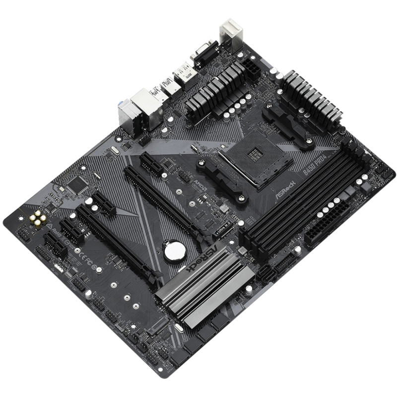 ASRock B450 PRO4 R2.0 (AM4/B450, 4*DDR4, PCIex16, DP, HDMI, VGA, 6xSATA, M.2,GLan, 8ch, ATX)