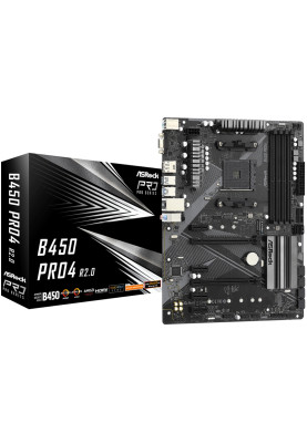 ASRock B450 PRO4 R2.0 (AM4/B450, 4*DDR4, PCIex16, DP, HDMI, VGA, 6xSATAІІІ, M.2,GLan, 8ch, ATX)