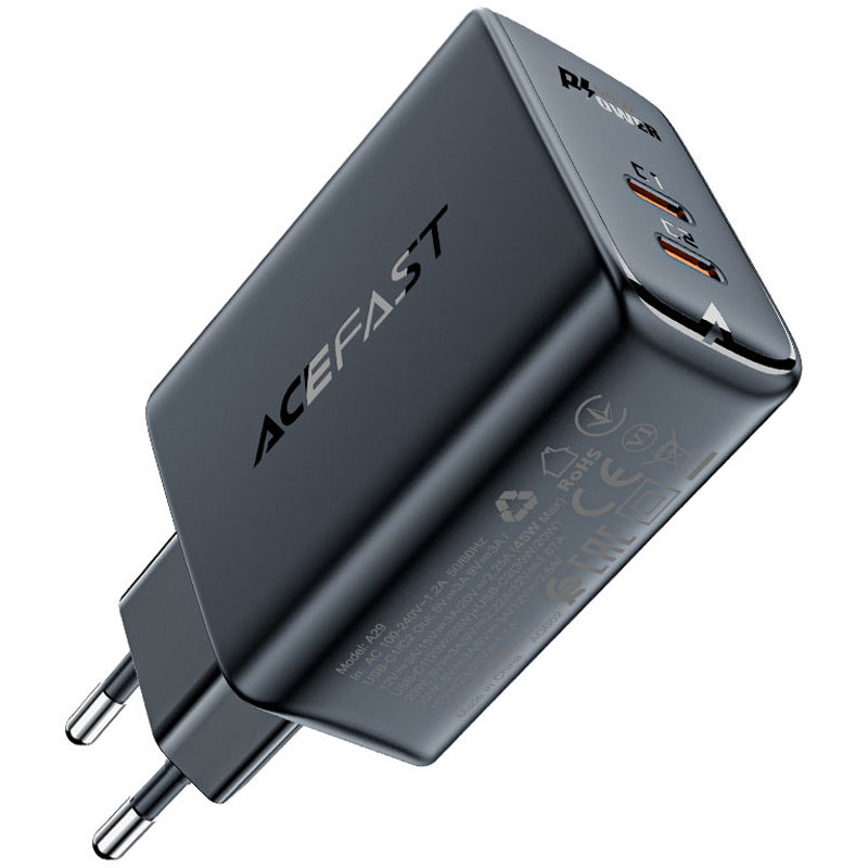 Зарядний пристрій 2xUSB 50W (USB-C+USB-C) Gan A29 Fast Charger Black Acefast