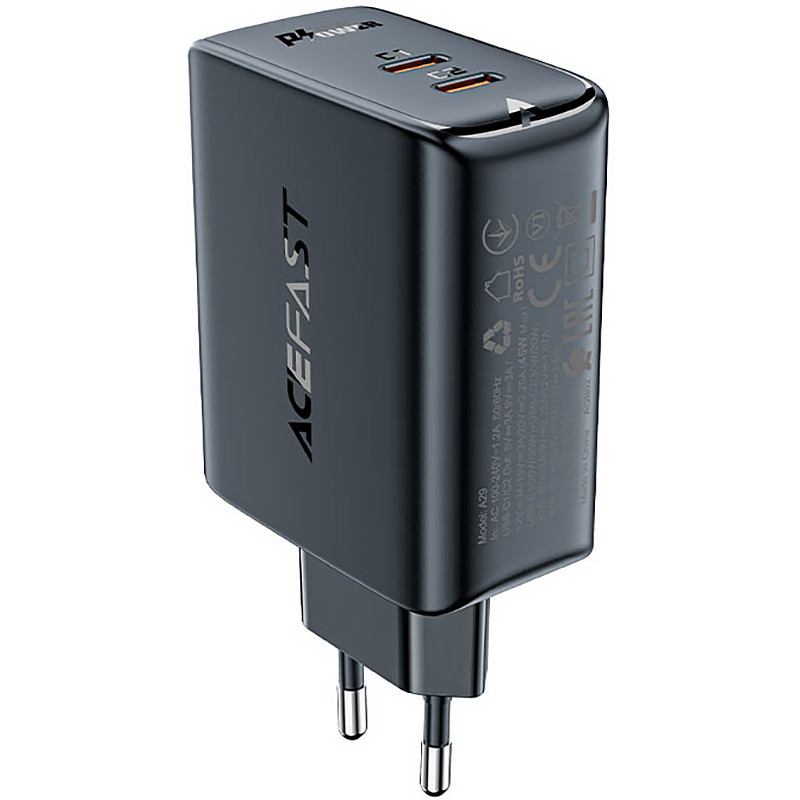 Зарядний пристрій 2xUSB 50W (USB-C+USB-C) Gan A29 Fast Charger Black Acefast
