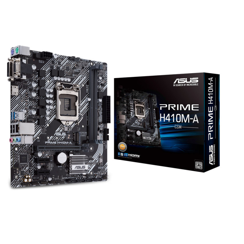 Материнська плата ASUS PRIME H410M-A/CSM (1200/H410, 2*DDR4, 1xPCIex16, HDMI/DVI/VGA, 4xSATAІІІ, M.2, GLan, 7.1ch, mATX)