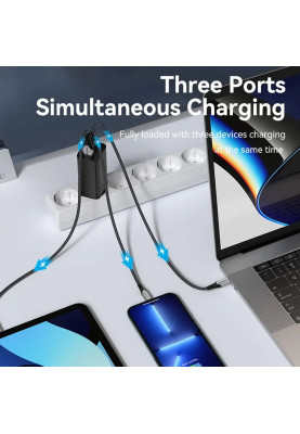 Зарядний пристрій 3xUSB 65W (2xUSB-C+USB-A) PD3.0+QC4.0 чорний Vention