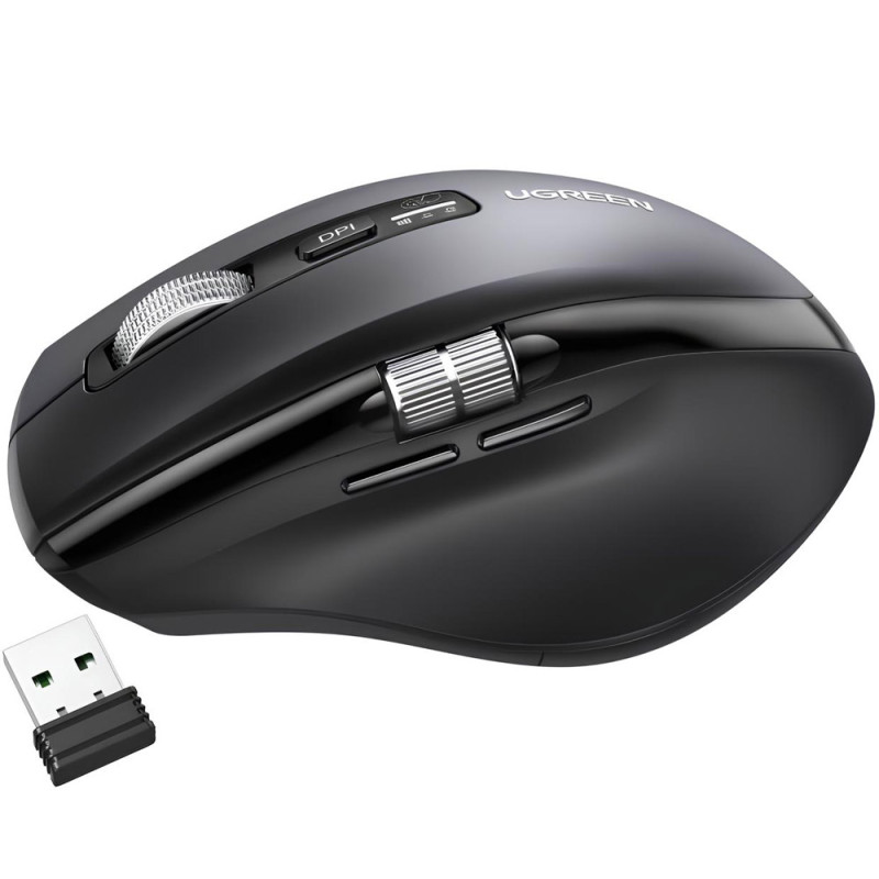Мишка UGREEN 2.4GHz&BT M751 Ergonomic Contoured-Shape, бездротова, 5000dpi., 5кн., Чорна