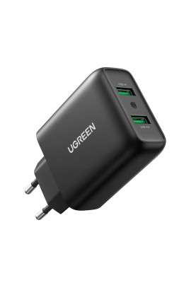 Зарядний пристрій 2xUSB 36W (USB A QC 3.0) Fast Charger чорний CD161 Ugreen