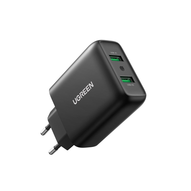 Зарядний пристрій 2xUSB 36W (USB A QC 3.0) Fast Charger чорний CD161 Ugreen