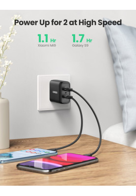 Зарядний пристрій 2xUSB 36W (USB A QC 3.0) Fast Charger чорний CD161 Ugreen
