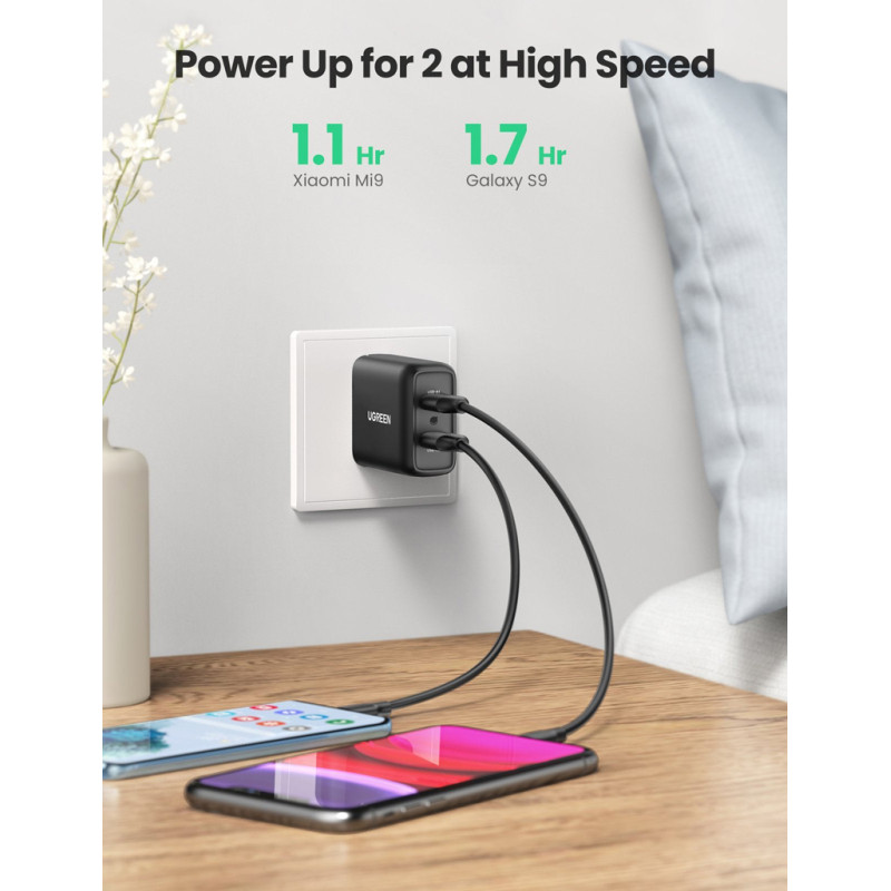 Зарядний пристрій 2xUSB 36W (USB A QC 3.0) Fast Charger чорний CD161 Ugreen