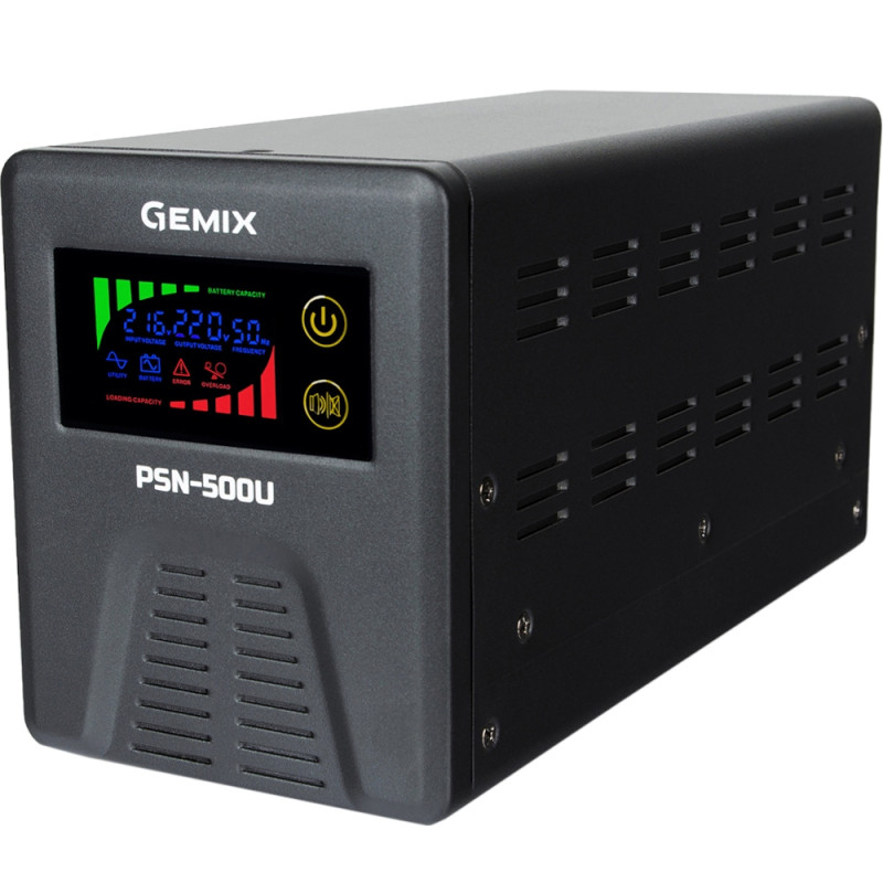 ДБЖ Gemix PSN-500U, 500VA/350W 12V/220V, 5/7/9A, 2*Schuko, без АКБ
