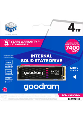 SSD 4Tb GoodRAM PX700 M.2 2280 PCIe NVMe Gen 4x4 3D NAND, Retail