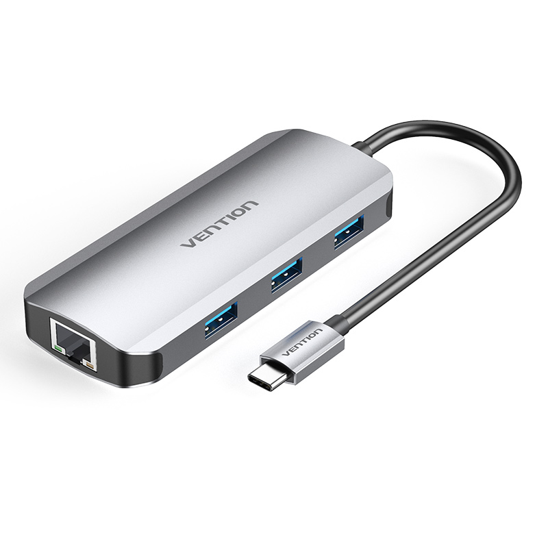 Док-станція USB3.1 Type-C --> HDMI/USB 3.0x3/RJ45/PD 100W Hub 6-in-1 Vention