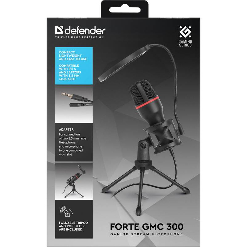 Ігровий стрім мікрофон Defender Forte GMC 300 3,5 мм, 1.5 м
