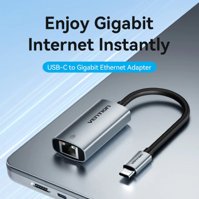 Перехідник USB 3.1 Type-C--> Ethernet RJ45 1000Mb чорний Aluminum Alloy Type Vention