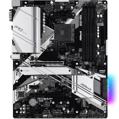 ASRock B550 Pro4 (AM4/B550, 4*DDR4, 2xPCIex16, HDMI/VGA, 6xSATAIII, 3xM.2, GLan, 7.1ch, ATX)